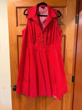 City Chic Red Polka Dot Collared Sleeveless Fit-and-Flare Dress